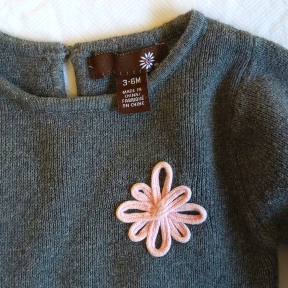 gray cotton knit sweater dress tunic with piping details 3-6 months baby girl - Picture 2 of 6